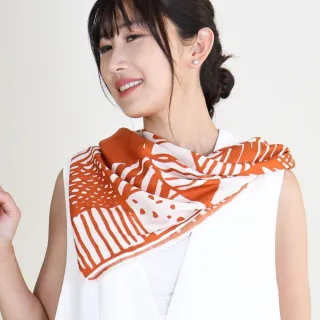 【BANNIES】橘色 尼泊爾手染拓印蠶絲方巾(親膚 蠶絲 領巾 絲巾)
