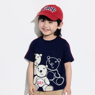 【GAP】男幼童裝 Logo純棉小熊印花圓領短袖T恤-海軍藍(465342)
