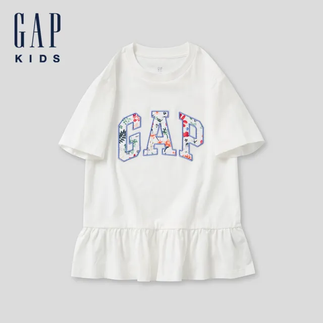 【GAP】女童裝 Logo純棉圓領短袖T恤-白色(465954)