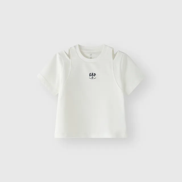 【GAP】女童裝 Logo印花圓領短袖T恤-白色(465951)