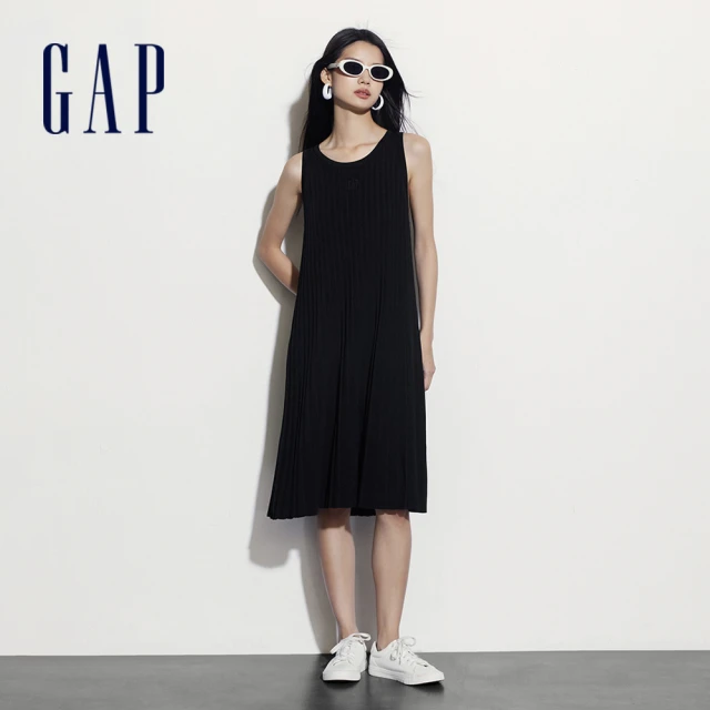 GAP 女裝 Logo圓領無袖洋裝-黑色(465225)