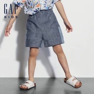 【GAP】男幼童裝 Logo純棉鬆緊牛仔短褲-藍灰色(466619)