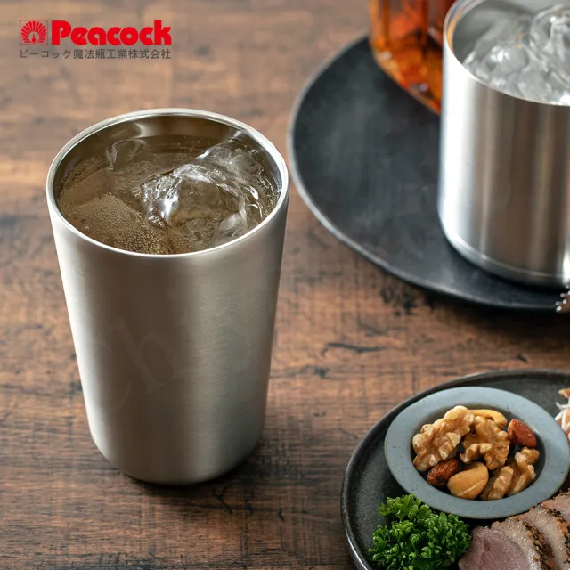 【Peacock 日本孔雀】不鏽鋼真空斷熱 鋼杯 氣泡飲 居酒屋 保冷保溫 燒酎酒杯 雞尾酒杯 500ML(原剛色)