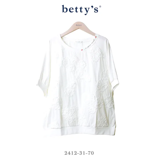 【betty’s 貝蒂思】滿版布花領口小語短袖上衣(共二色)