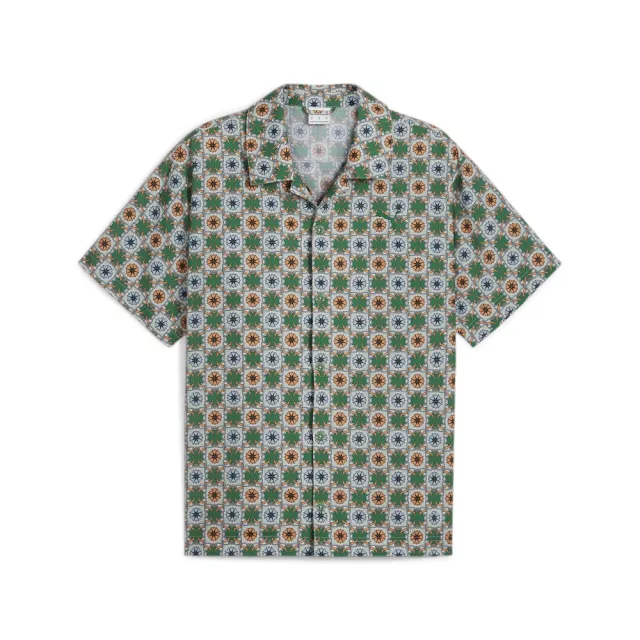 【PUMA】短袖襯衫 休閒襯衫 寬鬆 瘦子同款 男款 女款 流行系列New Prep印花短袖襯衫 綠色(62787386)