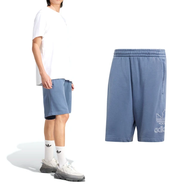 adidas 愛迪達 OUTL TREF Short 男款 藍色 三葉草 休閒 純棉 口袋 運動 短褲 IR8005