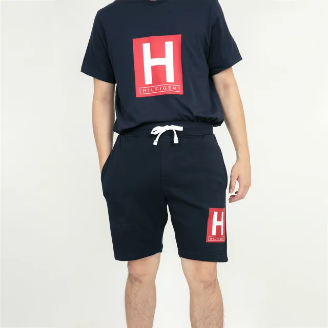 【Tommy Hilfiger】Tommy Hilfiger 方框設計 棉短褲 薄刷毛 大尺碼  湯米 短褲  鬆緊(短褲9031EW4)