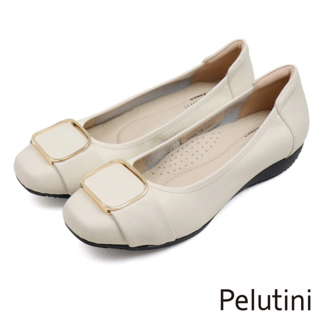PelutiniPelutini 舒適軟墊方釦淑女平底鞋 白色(331018W-IV)