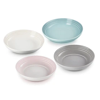 【Le Creuset】瓷器悠然恬靜系列義麵盤組22cm-4入(蛋白霜/貝殼粉/海洋之花/迷霧灰)