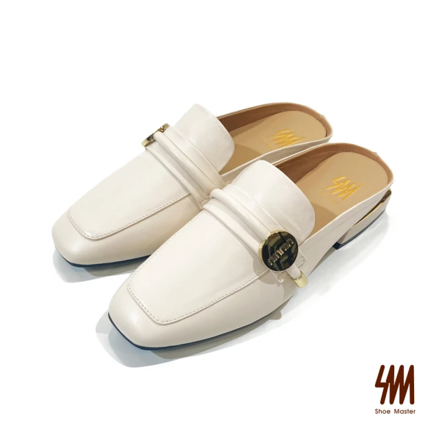 ORIN 馬銜釦抓皺感縫線真皮平底穆勒鞋(白色)品牌優惠