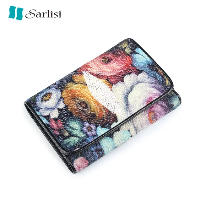 【Sarlisi】雙11 輕奢臻品珍珠魚皮短夾皮夾三折錢包