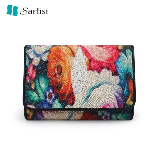 【Sarlisi】雙11 輕奢臻品珍珠魚皮短夾皮夾三折錢包