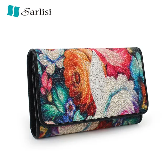 【Sarlisi】雙11 輕奢臻品珍珠魚皮短夾皮夾三折錢包