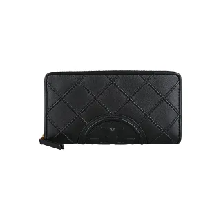 【TORY BURCH】Fleming菱格紋皮革拉鍊長夾(黑)