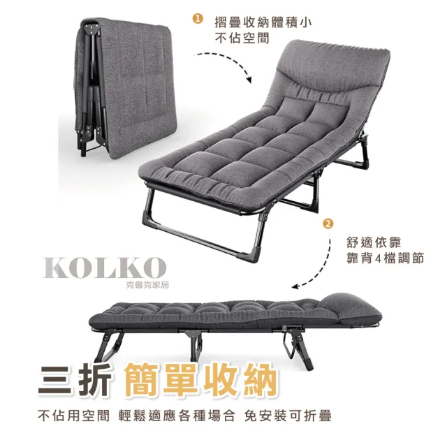 【KOLKO】高碳鋼折疊行軍床躺椅 - 附加深灰床墊(免安裝 展開即用 折疊床 陪護床 居家 露營 辦公)