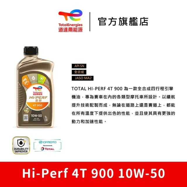 【TotalEnergies 道達爾能源官方旗艦店】Hi-Perf 4T 900 10W-50 全合成摩托車引擎機油 12入