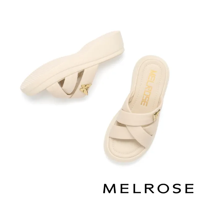 【MELROSE】美樂斯 夏日柔軟蝴蝶釦寬帶羊皮厚底拖鞋(米)