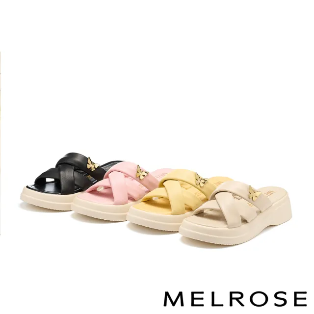 【MELROSE】美樂斯 夏日柔軟蝴蝶釦寬帶羊皮厚底拖鞋(黑)