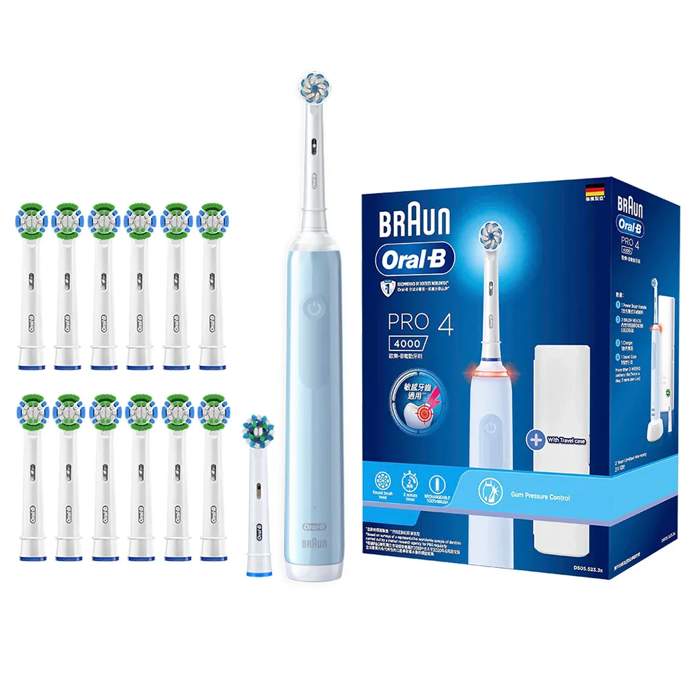 【德國百靈Oral-B-】PRO4 3D電動牙刷+三年份刷頭組(兩色可選)