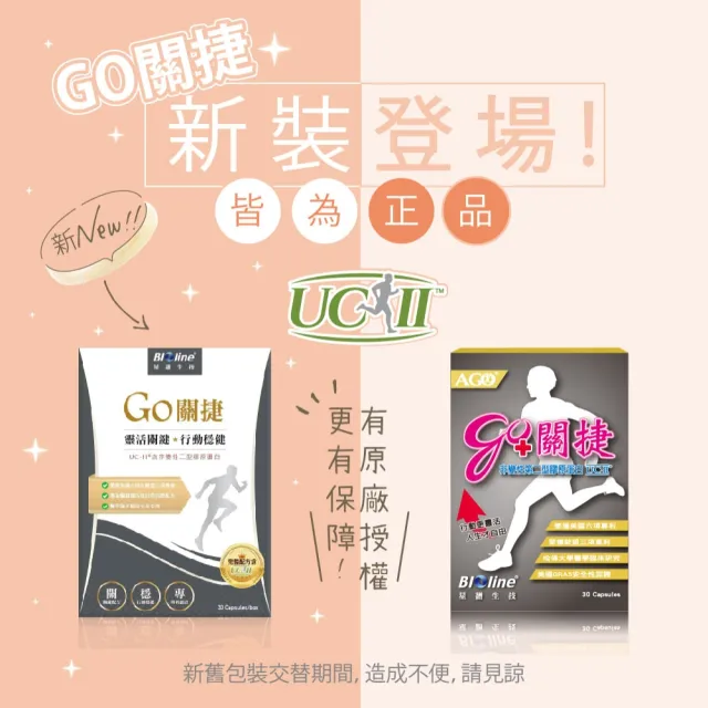 【Bioline 星譜生技】GO關捷-UC2添加專利玻尿酸.專利薑黃.檸檬馬鞭草.軟骨素x4〔買2送2〕(30顆/盒)