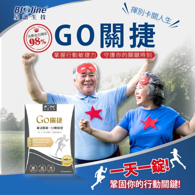 【Bioline 星譜生技】Go關捷_UC-II非變性二型膠原蛋白2盒(30顆/盒)(玻尿酸、薑黃、檸檬馬鞭草、軟骨素)