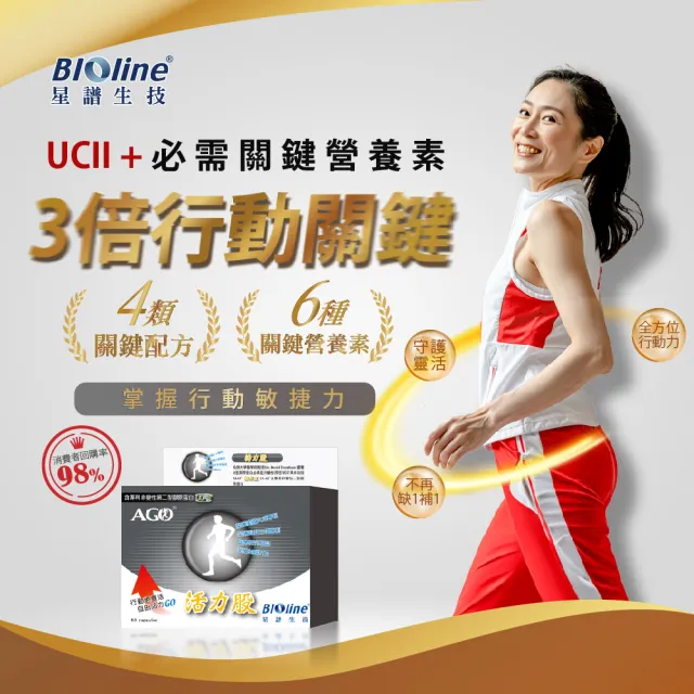 【Bioline 星譜生技】AGO活力股_1盒(60顆/盒)(原廠授權UC-II非變性二型膠原蛋白.專利水解二型膠原)