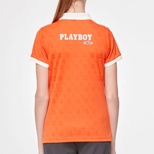 【PLAYBOY GOLF】女款緹花布高爾夫短袖POLO衫-橘(吸濕排汗/抗UV/高爾夫球衫/KA24103-28)