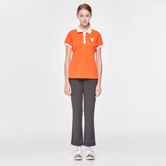 【PLAYBOY GOLF】女款緹花布高爾夫短袖POLO衫-橘(吸濕排汗/抗UV/高爾夫球衫/KA24103-28)