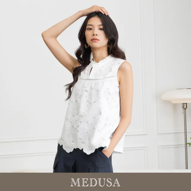 【MEDUSA 曼度莎】現貨-純白大花蕾絲無袖上衣（M-XL）｜女上衣 蕾絲上衣(301-55201)