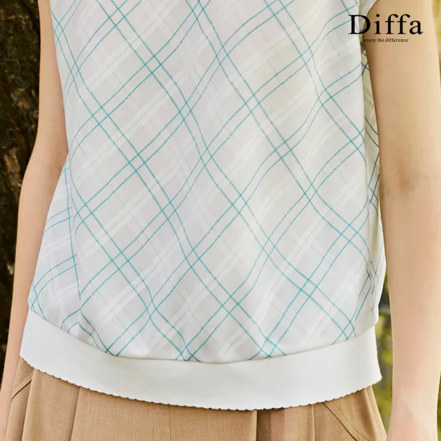 【Diffa】綠白格連袖上衣-女