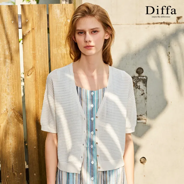 【Diffa】立體織紋短袖外罩針織衫-女