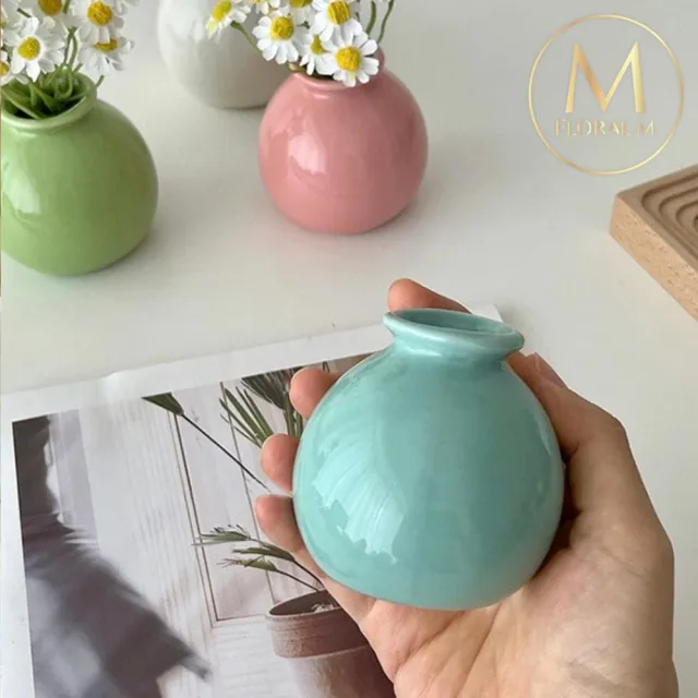 Floral M】Ins風蒂芬尼藍陶瓷迷你小花瓶(花瓶/插花/玻璃瓶/小口花瓶 
