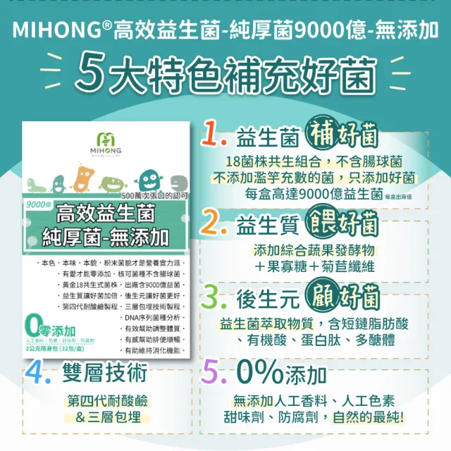 【MIHONG米鴻生醫】高效益生菌-純厚菌9000億-添加益生菌.乳酸菌.半乳寡糖 x1盒(32包/盒)