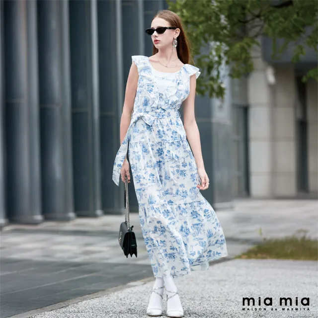 【mia mia】草木印花無袖長洋裝