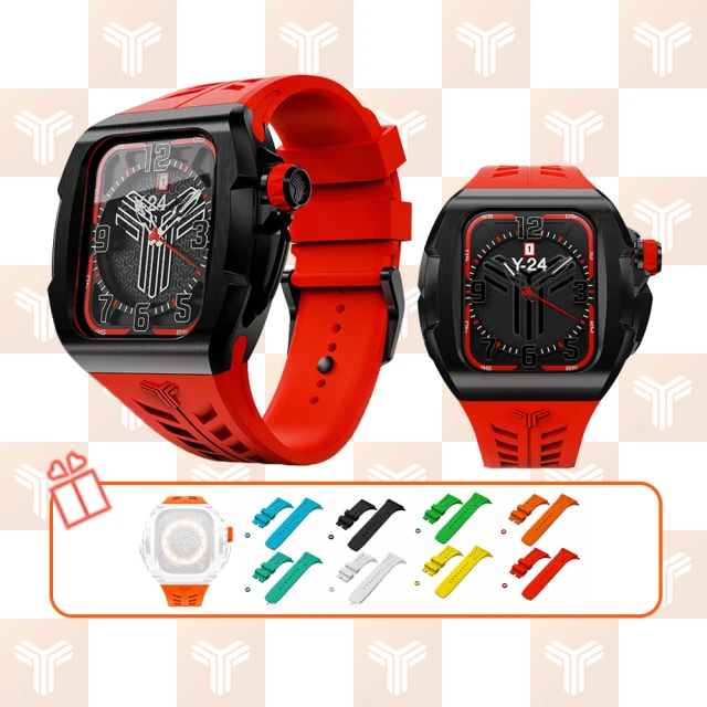 Y24 Quartz Watch 45mm 石英錶芯手錶 QWC-45 黑錶殼/紅錶帶(適用Apple Watch 45mm)