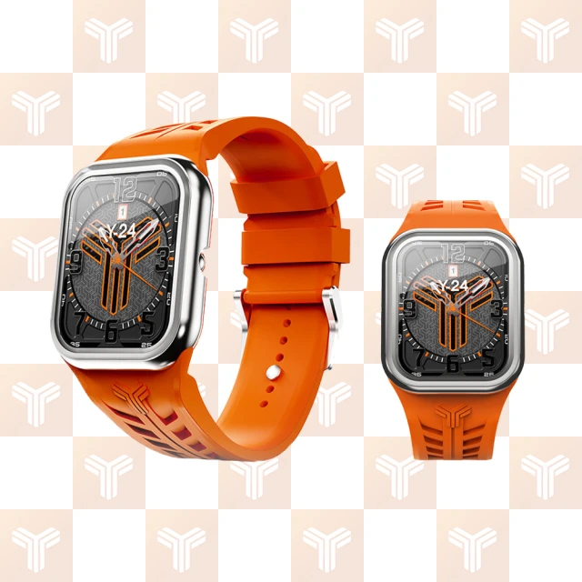 Y24 Quartz Watch 45mm 石英錶芯手錶 QW-45 銀錶框/橘錶帶 無錶殼(適用Apple Watch 45mm)