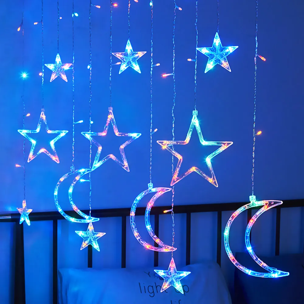 【浪漫氣氛】閃耀幻彩星星月亮造型LED裝飾燈(氛圍燈 串燈 戶外 佈置 露營 夜燈 床頭燈 兒童 吊燈)