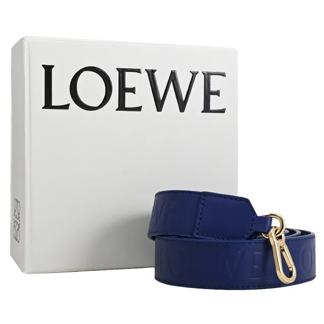 【LOEWE 羅威】經典雙面LOGO壓紋小牛皮不可調肩斜替換時尚背帶(深藍)