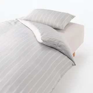 【MUJI 無印良品】萊賽爾纖維被套/S/淺灰直紋