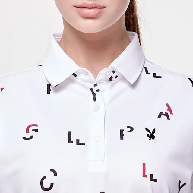 【PLAYBOY GOLF】女款字母吸濕排汗抗UV高爾夫短袖POLO衫-白(吸濕排汗/抗UV/高爾夫球衫/KA24119-87)