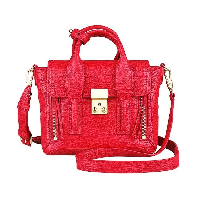 【3.1 Phillip Lim】3.1 Phillip Lim Pashli LOGO釦式小牛皮手提斜背包(迷你/紅)