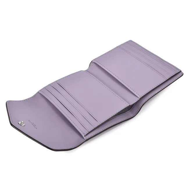 【COACH】專櫃款 WYN 素面防刮皮革三折信封短夾(粉紫色)