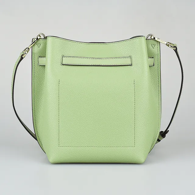 【Michael Kors】MK MICHAEL KORS EMILIA LOGO釦式可調節荔枝紋牛皮斜背水桶包(小/鼠尾草綠)