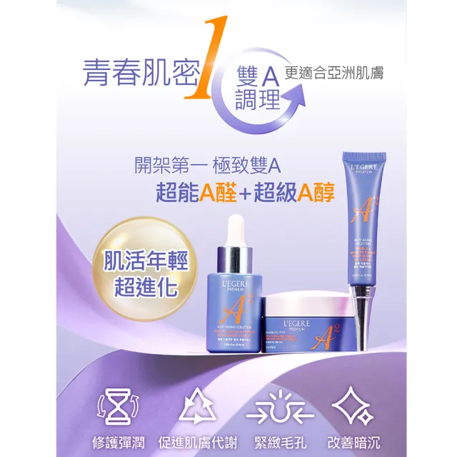 【LEGERE 蘭吉兒】極致雙A緊緻提亮精華霜50ml(二入組 雙A調理： A醛+A醇)