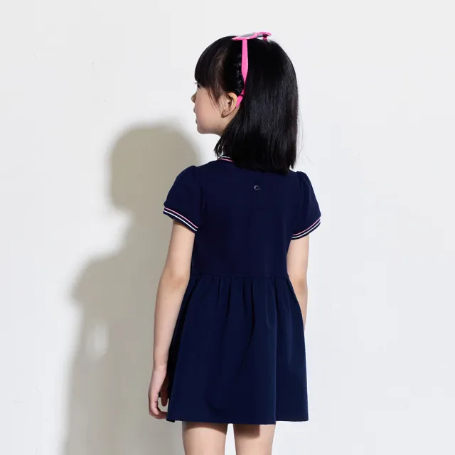 【GAP】女幼童裝 Logo印花方領短袖洋裝-海軍藍(466153)