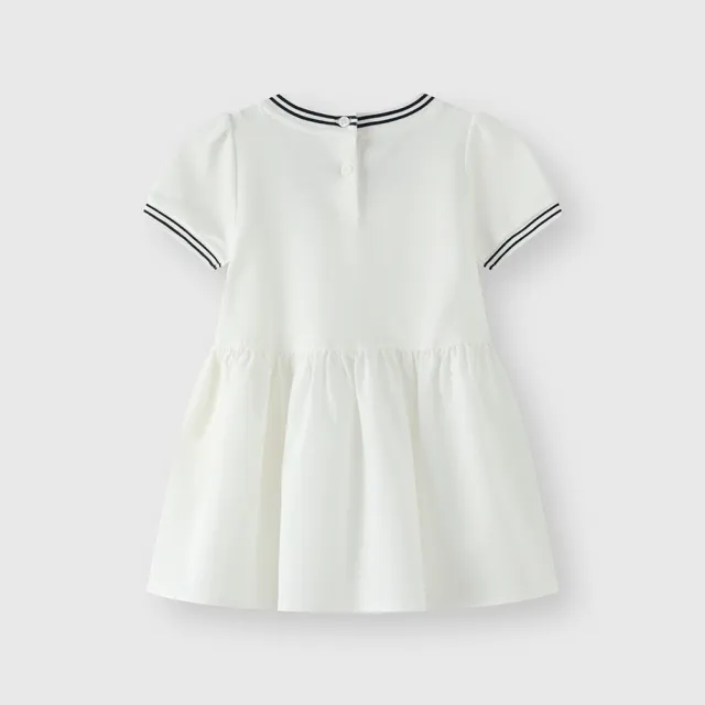 【GAP】女幼童裝 Logo印花方領短袖洋裝-白色(466153)