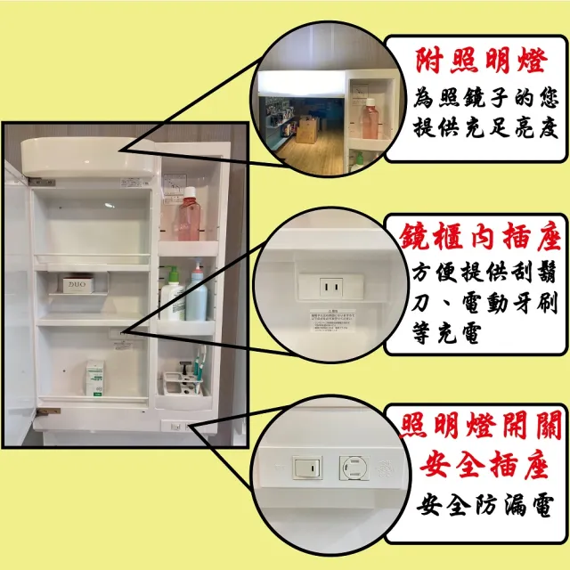 【Takara】日本原裝進口75CM洗面化妝台/雙門浴櫃+單面收納鏡附照明(含基本安裝)