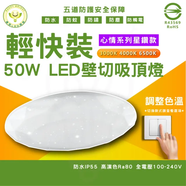 【HappyBright 樂亮】單入 55W 星鑽 LED 心情系列 吸頂燈 壁切款(三種色溫可壁切切換)