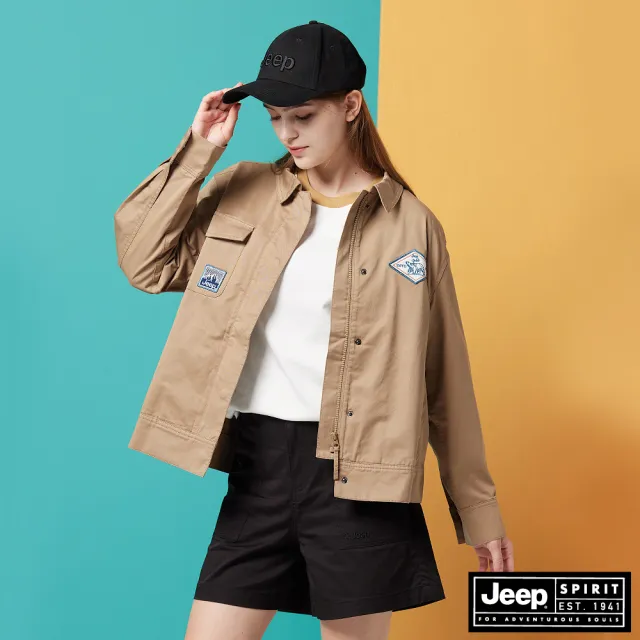 【JEEP】女裝 百搭貼布繡口袋外套(卡其)