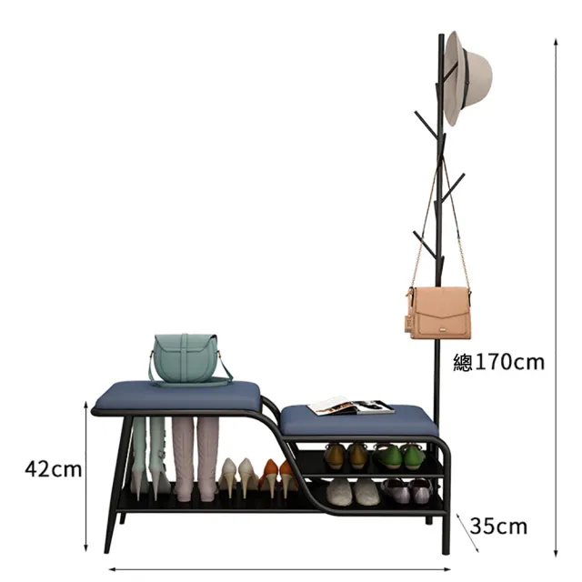 【WELAI】100*35*42cm換鞋凳掛衣架一體家用輕奢衣帽架鞋架進門穿鞋凳(鞋架/換鞋凳/穿鞋凳/玄關鞋架/衣帽架)